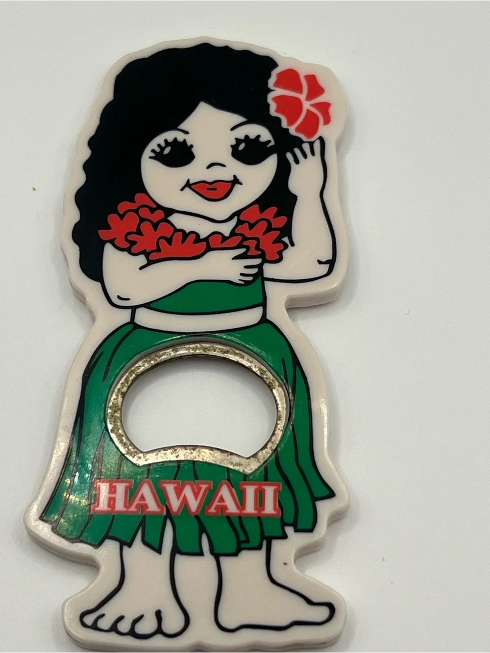 Source Unknown Hawaii Hula Girl Bottle Opener Keychain - Green & Red